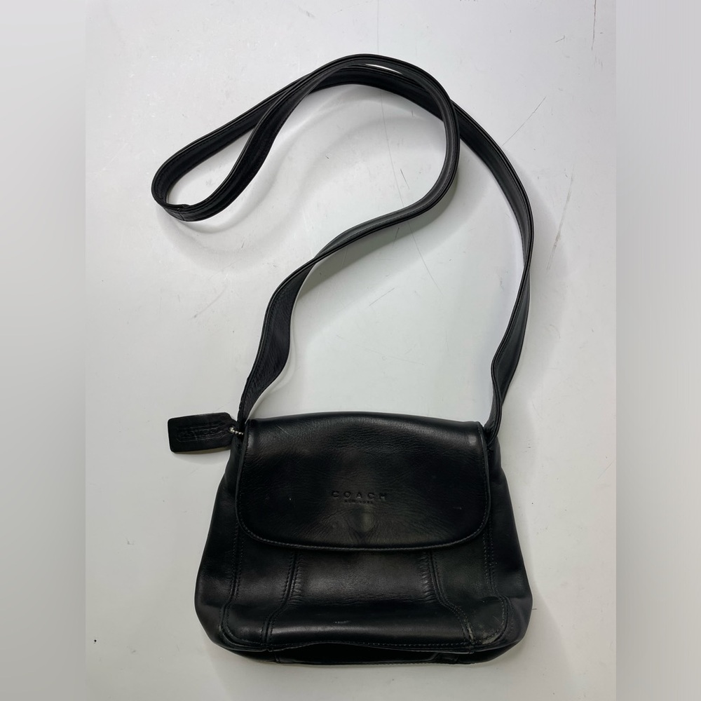 COACH H8E-4185 CROSSBODY BAG FLAP BLACK LEATHER PURSE VINTAGE